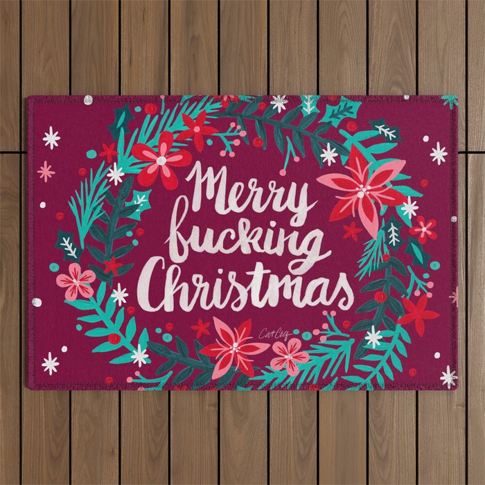 Merry F*cking Christmas - Maroon Outdoor Rug Gallery Image 1