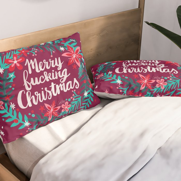 Merry F*cking Christmas - Maroon Pillow Sham Gallery Image 2