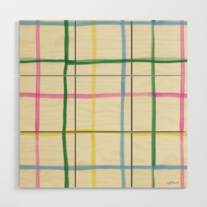 Abstract Tennis Net Pattern in Cream Wood Wall Art Gallery Image 1