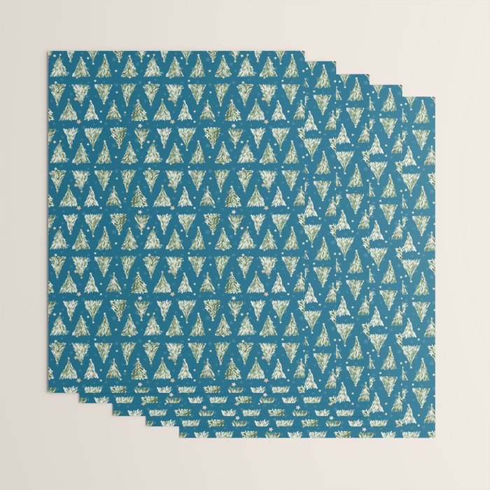 Holiday christmas tree over blue peacock pattern Wrapping Paper Gallery Image 3