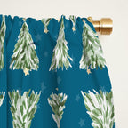 Holiday christmas tree over blue peacock pattern Window Curtain Gallery Image 2
