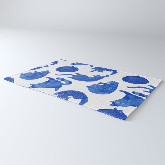 Sleepy Cozy Kitty Cats in Royal Blue & White Rug Gallery Image 3