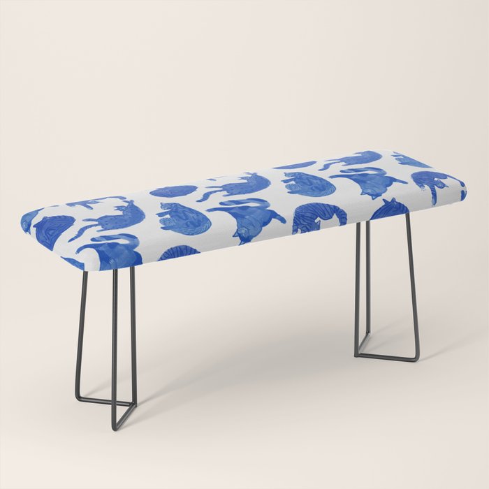 Sleepy Cozy Kitty Cats in Royal Blue & White Bench Gallery Image 1
