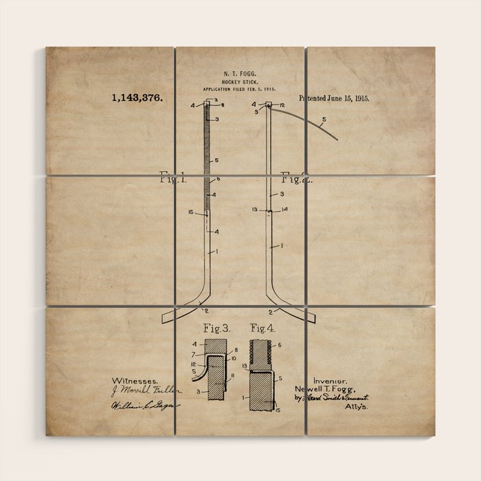 Ice Hockey Stick Patent - Ice Hockey Art - Antique Wood Wall Art Gallery Image 1