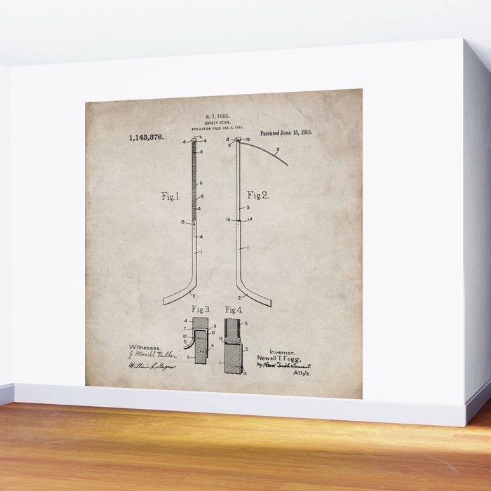 Ice Hockey Stick Patent - Ice Hockey Art - Antique Wall Mural Gallery Image 2
