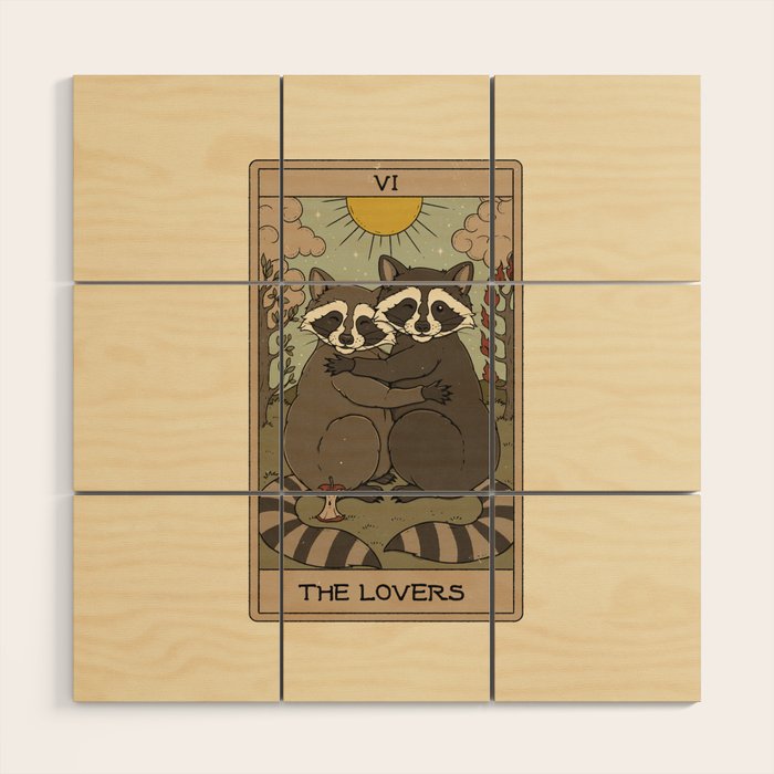 The Lovers - Raccoons Tarot Wood Wall Art Gallery Image 1