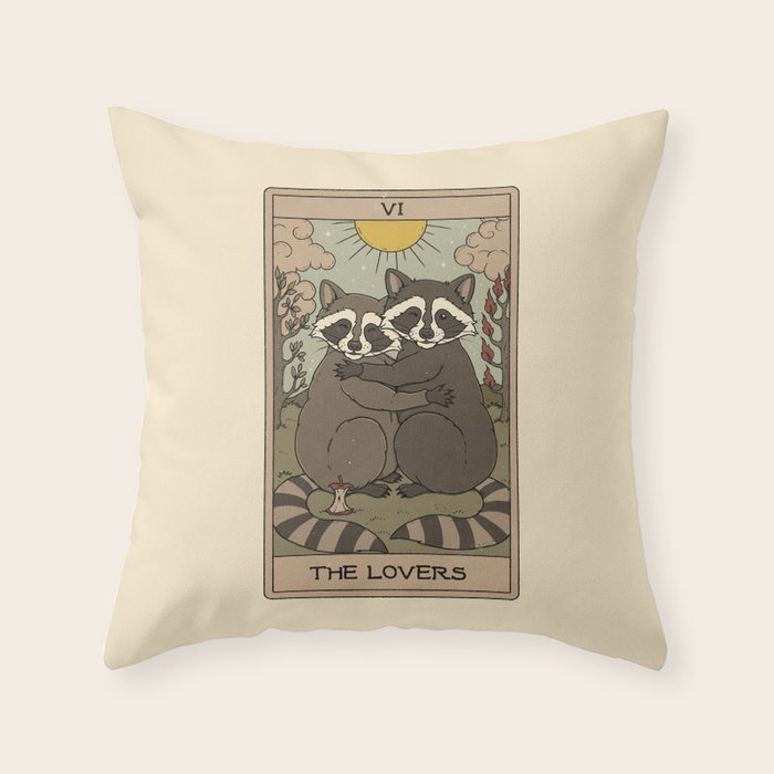 The Lovers - Raccoons Tarot Throw Pillow Gallery Image 1