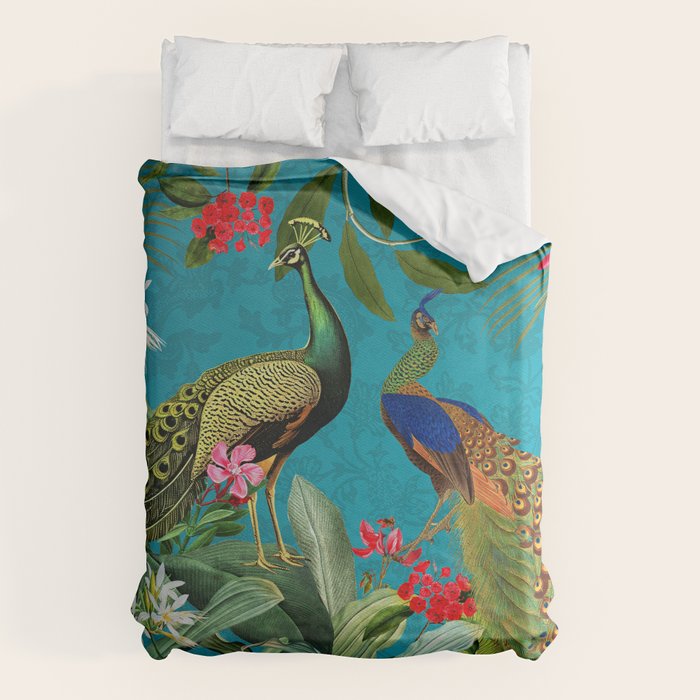 Vintage Tropical Peacock Bird Rainforest Jungle  Duvet Cover Gallery Image 6