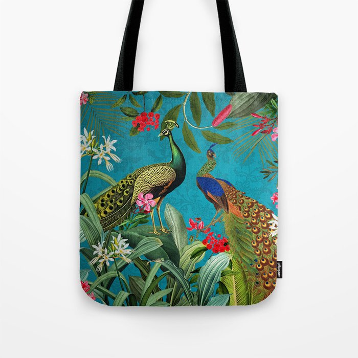 Vintage Tropical Peacock Bird Rainforest Jungle  Tote Bag Gallery Image 1