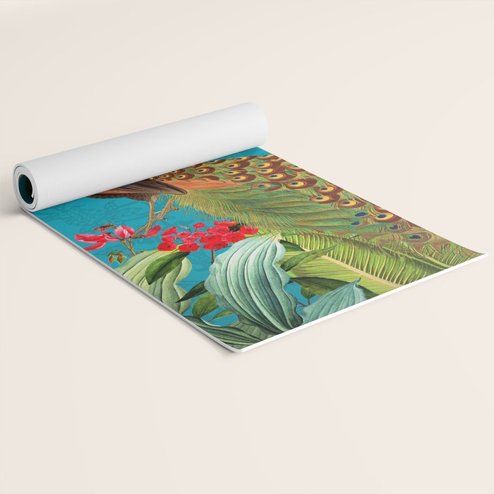 Vintage Tropical Peacock Bird Rainforest Jungle  Yoga Mat Gallery Image 2