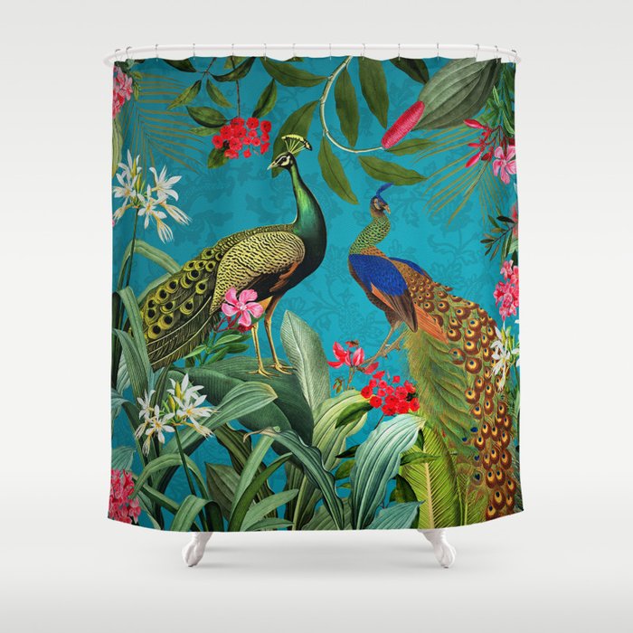 Vintage Tropical Peacock Bird Rainforest Jungle  Shower Curtain Gallery Image 1