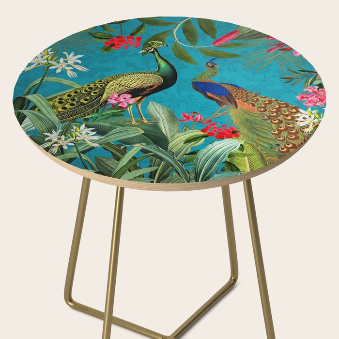 Vintage Tropical Peacock Bird Rainforest Jungle  Side Table Gallery Image 2