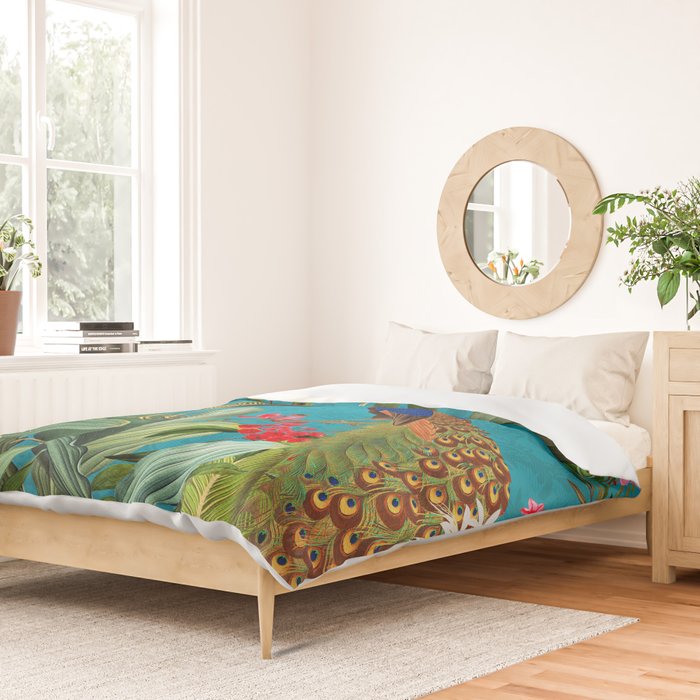 Vintage Tropical Peacock Bird Rainforest Jungle  Duvet Cover Gallery Image 2