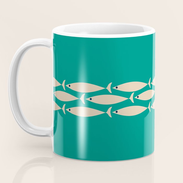 Fish Stripe III - Midcentury Modern Minimalist Beige and Teal Coffee Mug Gallery Image 3