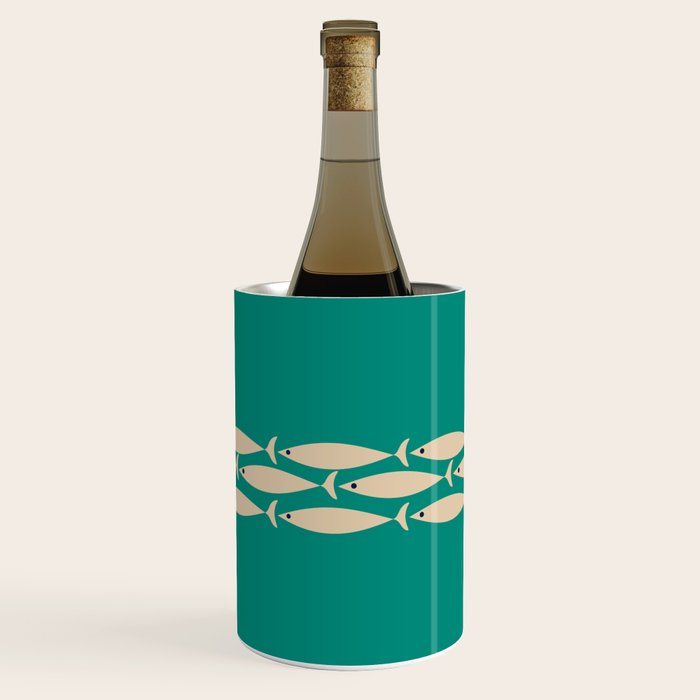 Fish Stripe III - Midcentury Modern Minimalist Beige and Teal Wine Chiller Gallery Image 3