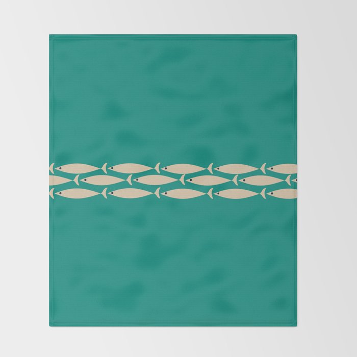 Fish Stripe III - Midcentury Modern Minimalist Beige and Teal Throw Blanket Gallery Image 2