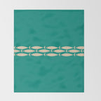 Fish Stripe III - Midcentury Modern Minimalist Beige and Teal Throw Blanket Gallery Image 2