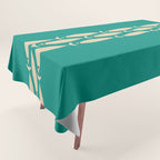 Fish Stripe III - Midcentury Modern Minimalist Beige and Teal Tablecloth Gallery Image 1