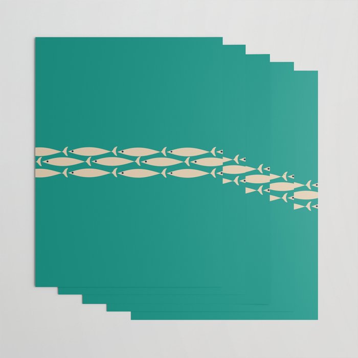 Fish Stripe III - Midcentury Modern Minimalist Beige and Teal Wrapping Paper Gallery Image 3