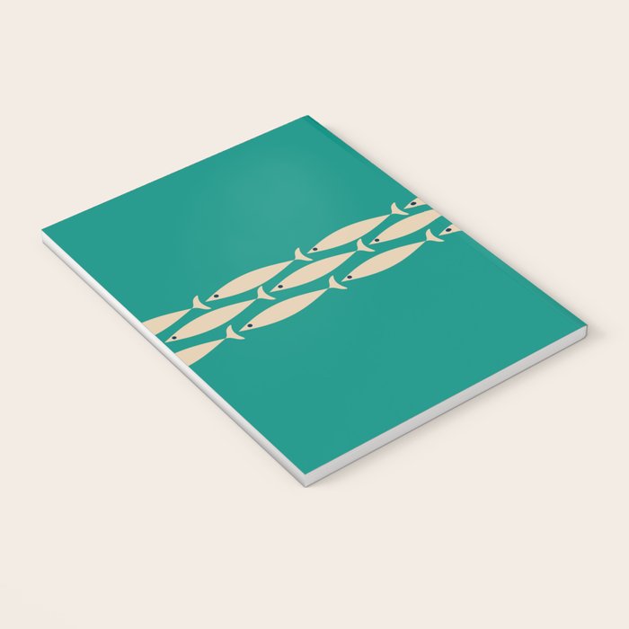 Fish Stripe III - Midcentury Modern Minimalist Beige and Teal Notebook Gallery Image 3