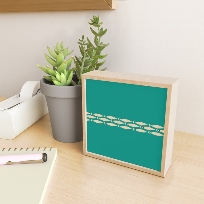 Fish Stripe III - Midcentury Modern Minimalist Beige and Teal Mini Art Print Gallery Image 2