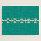 Fish Stripe III - Midcentury Modern Minimalist Beige and Teal Jigsaw Puzzle Gallery Image 1