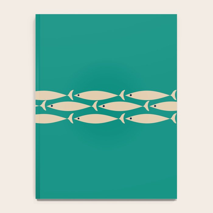 Fish Stripe III - Midcentury Modern Minimalist Beige and Teal Notebook Gallery Image 4