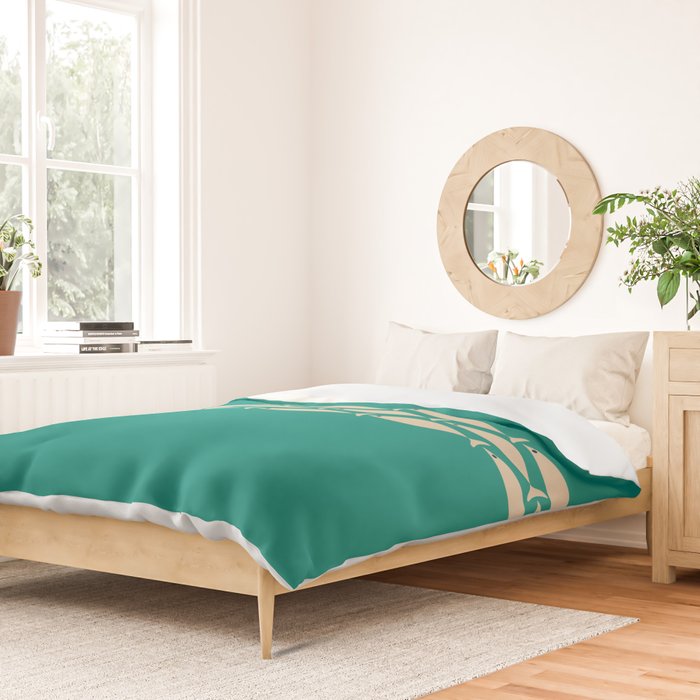 Fish Stripe III - Midcentury Modern Minimalist Beige and Teal Duvet Cover Gallery Image 2