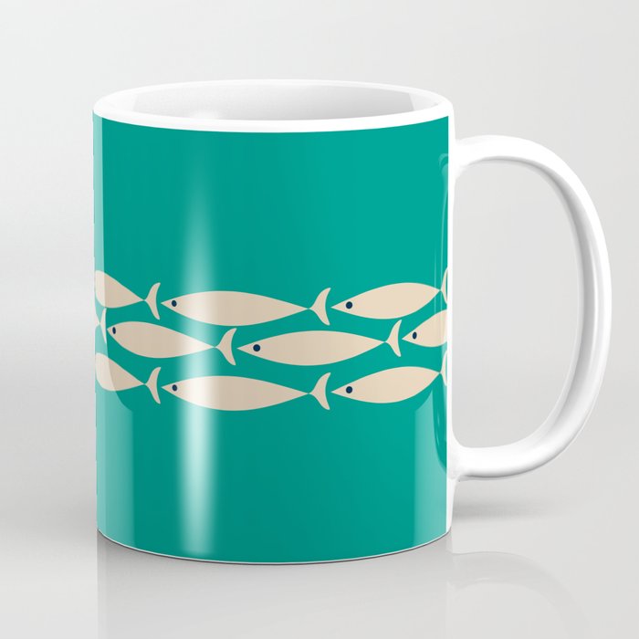 Fish Stripe III - Midcentury Modern Minimalist Beige and Teal Coffee Mug Gallery Image 1