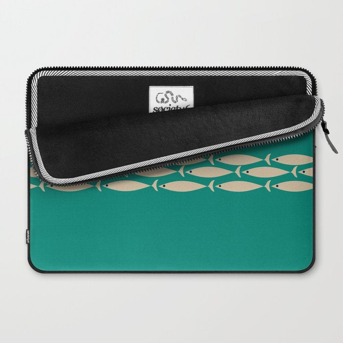 Fish Stripe III - Midcentury Modern Minimalist Beige and Teal Laptop Sleeve Gallery Image 2