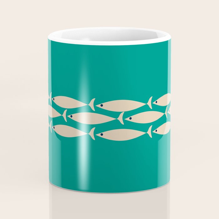 Fish Stripe III - Midcentury Modern Minimalist Beige and Teal Coffee Mug Gallery Image 4