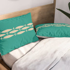 Fish Stripe III - Midcentury Modern Minimalist Beige and Teal Pillow Sham Gallery Image 2