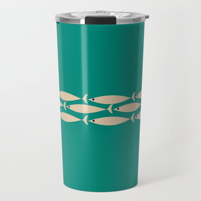 Fish Stripe III - Midcentury Modern Minimalist Beige and Teal Travel Mug Gallery Image 1