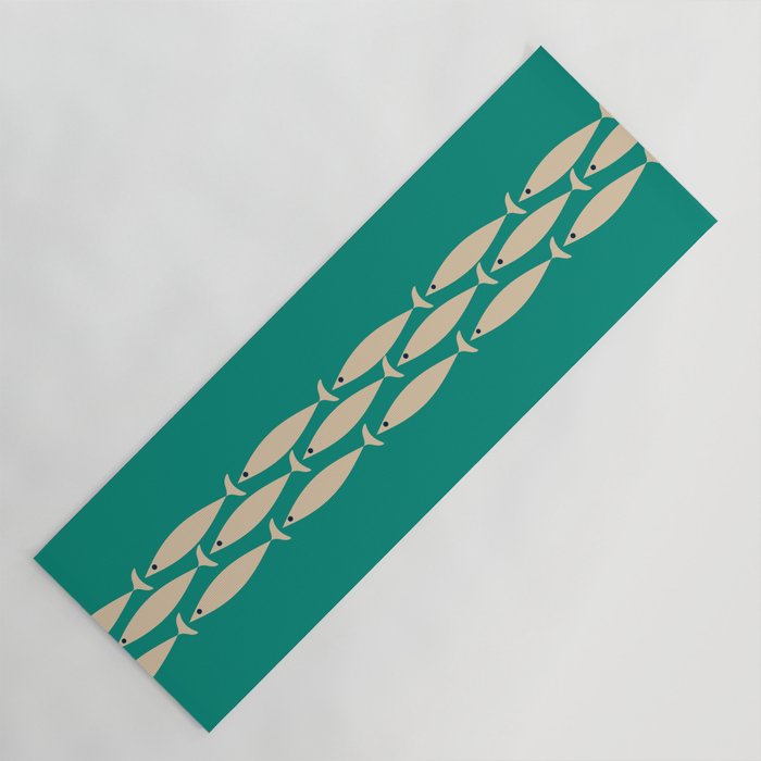 Fish Stripe III - Midcentury Modern Minimalist Beige and Teal Yoga Mat Gallery Image 1