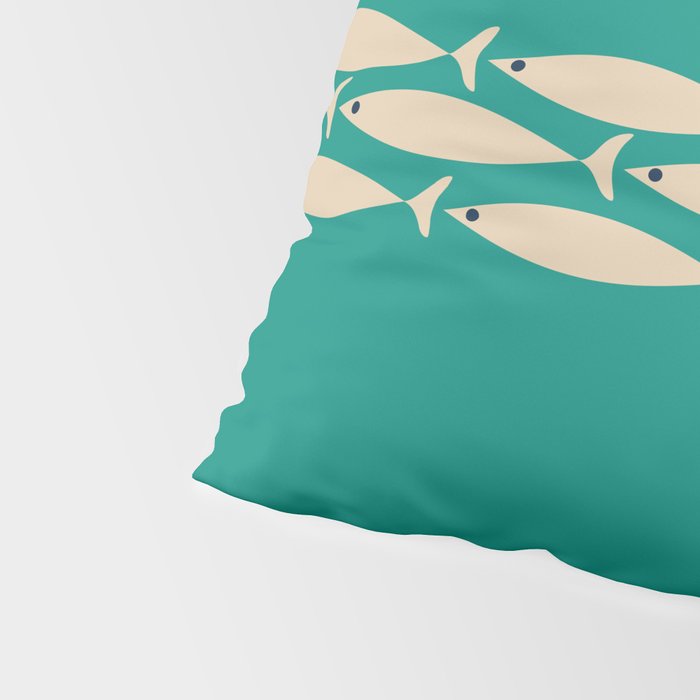 Fish Stripe III - Midcentury Modern Minimalist Beige and Teal Pillow Sham Gallery Image 4