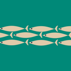 Fish Stripe III - Midcentury Modern Minimalist Beige and Teal Coffee Mug Gallery Image 2