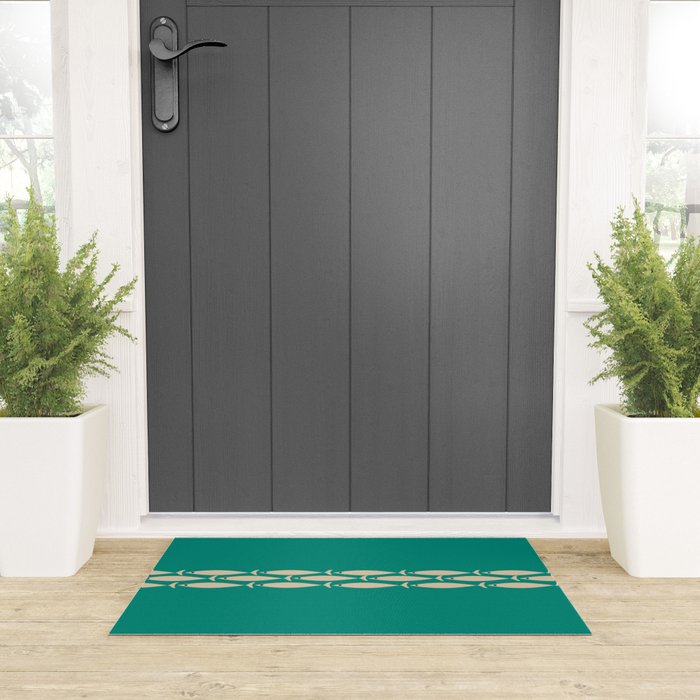 Fish Stripe III - Midcentury Modern Minimalist Beige and Teal Welcome Mat Gallery Image 3