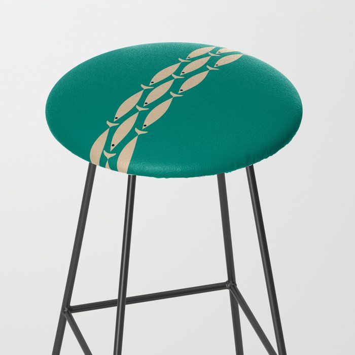 Fish Stripe III - Midcentury Modern Minimalist Beige and Teal Stool Gallery Image 2