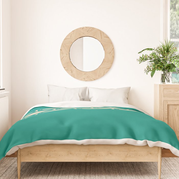 Fish Stripe III - Midcentury Modern Minimalist Beige and Teal Duvet Cover Gallery Image 3
