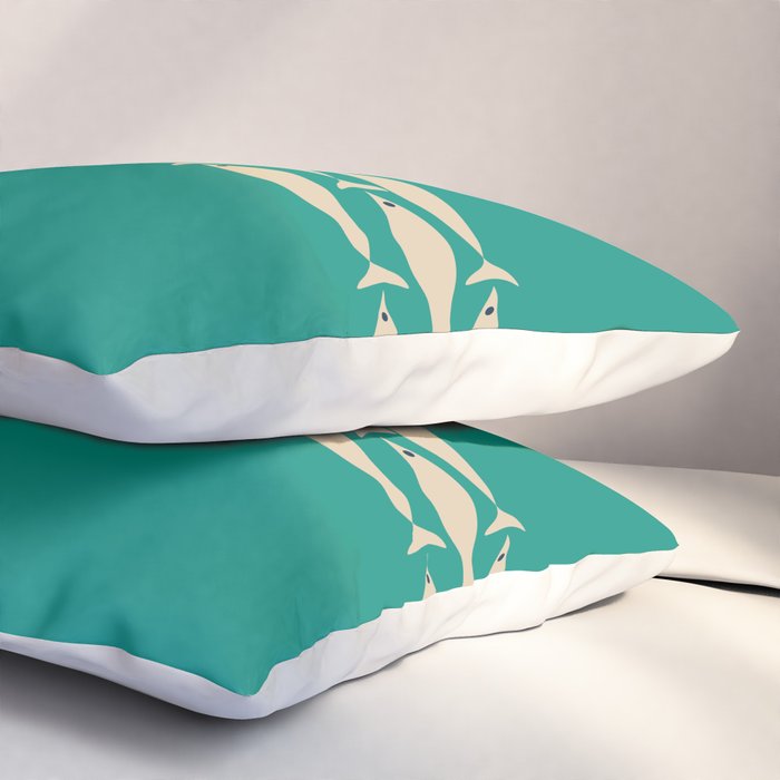 Fish Stripe III - Midcentury Modern Minimalist Beige and Teal Pillow Sham Gallery Image 3