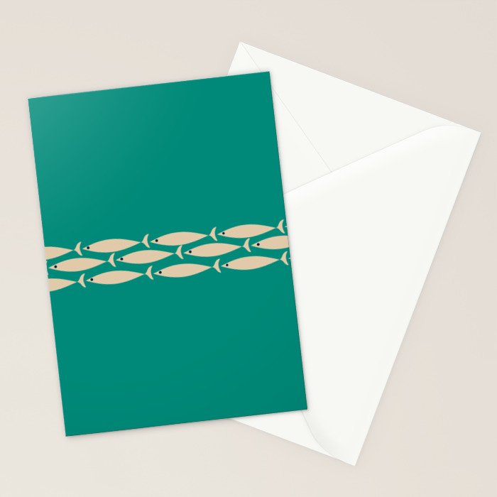 Fish Stripe III - Midcentury Modern Minimalist Beige and Teal Stationery Card Gallery Image 2