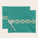 Fish Stripe III - Midcentury Modern Minimalist Beige and Teal Placemat Gallery Image 1