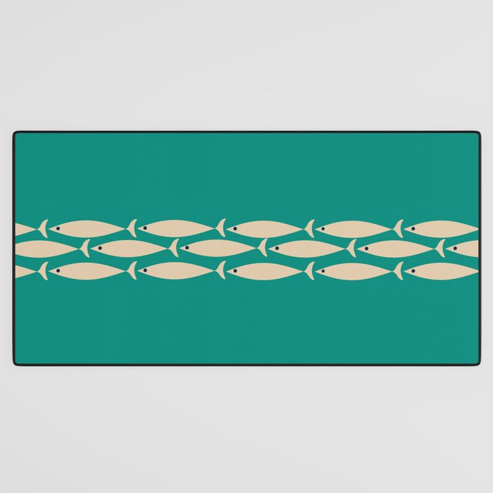 Fish Stripe III - Midcentury Modern Minimalist Beige and Teal Desk Mat Gallery Image 3