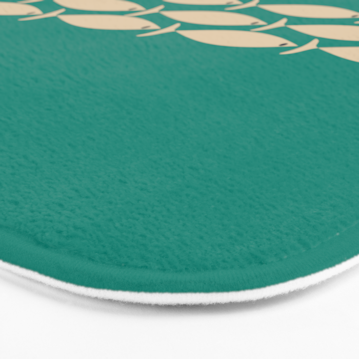 Fish Stripe III - Midcentury Modern Minimalist Beige and Teal Bath Mat Gallery Image 3
