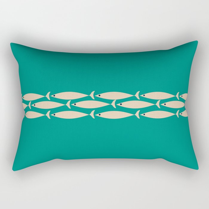 Fish Stripe III - Midcentury Modern Minimalist Beige and Teal Rectangular Pillow Gallery Image 1