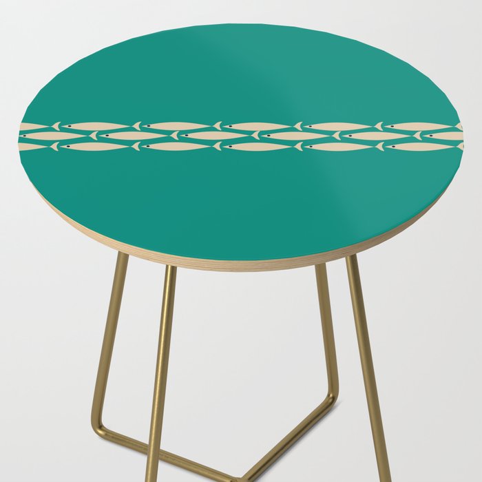 Fish Stripe III - Midcentury Modern Minimalist Beige and Teal Side Table Gallery Image 2