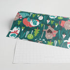 Besties // green background white Yeti brown Bigfoot aqua yellow green and teal pine trees red and coral details Wrapping Paper Gallery Image 2