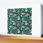 Besties // green background white Yeti brown Bigfoot aqua yellow green and teal pine trees red and coral details Wall Mural Gallery Image 2