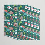 Besties // green background white Yeti brown Bigfoot aqua yellow green and teal pine trees red and coral details Wrapping Paper Gallery Image 3