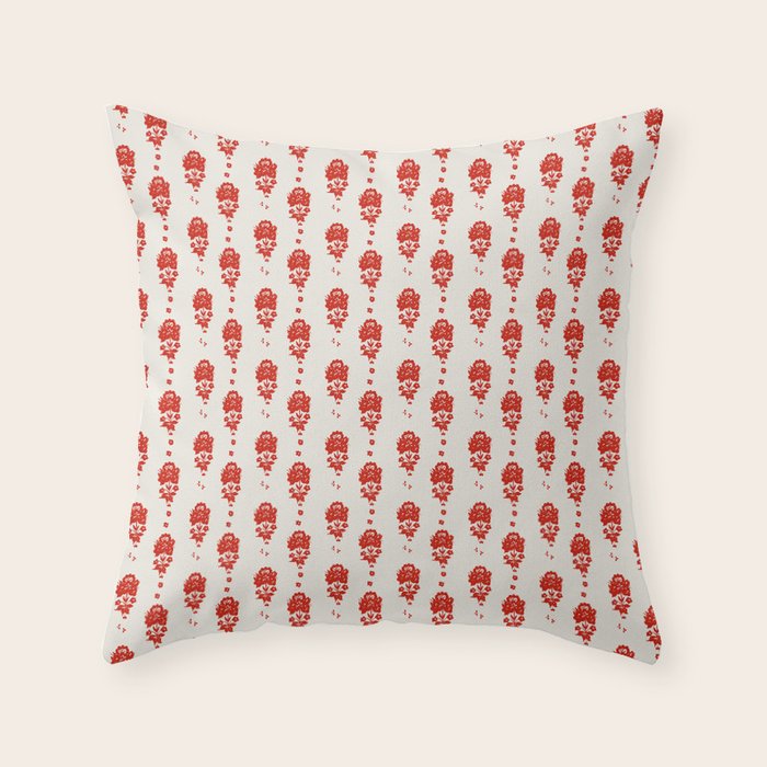Red Floral Block Print Throw Pillow Gallery Image 1